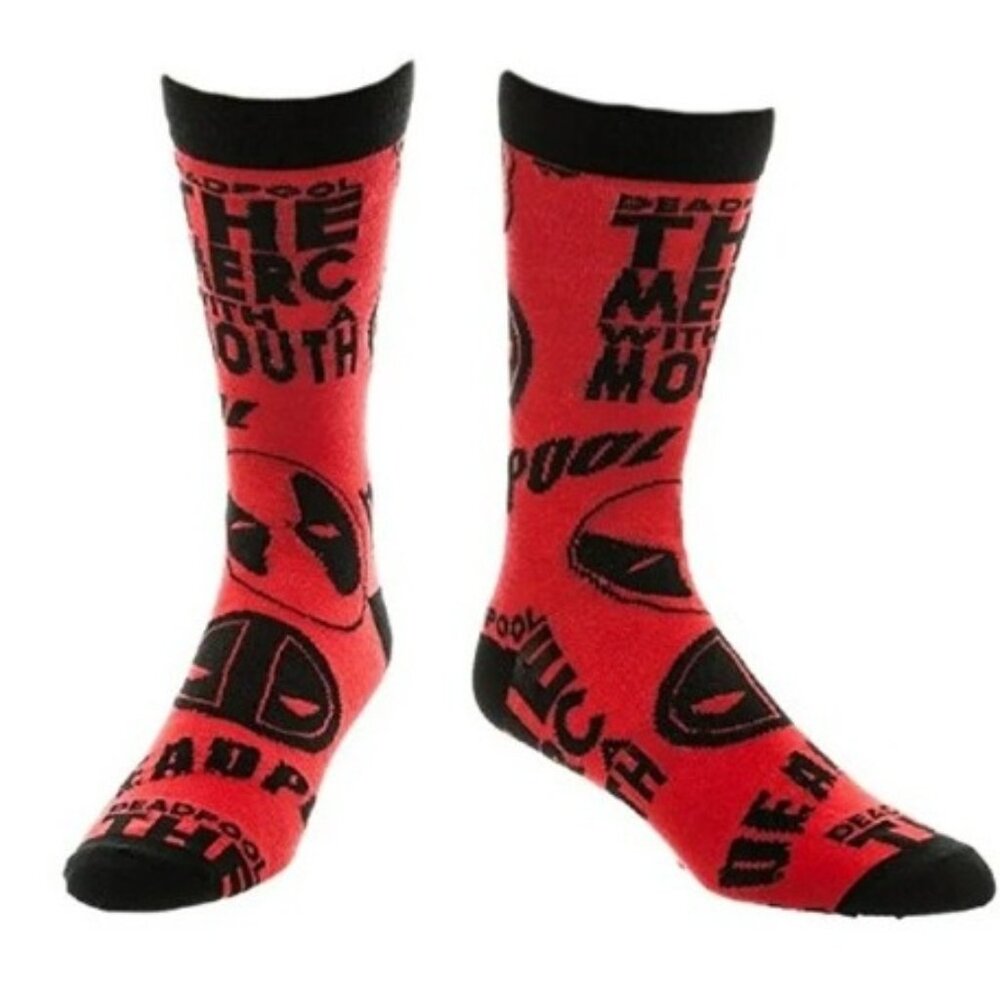 Deadpool Crew Socks Red Black All-Over Print Adult